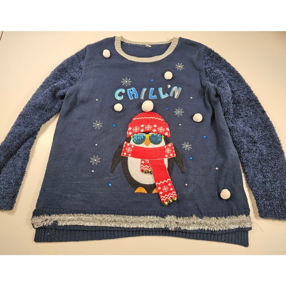Women's light up ugly Christmas sweater penguin knit L/XL ^ - Picture 6 of 9